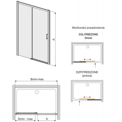 Sanplast Free Zone drzwi prysznicowe 110 cm rozsuwane czarny mat/szkło przezroczyste 600-271-3140-59-401