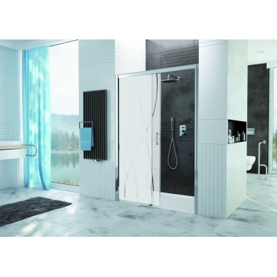 Sanplast Free Zone drzwi prysznicowe 160 cm rozsuwane lewe srebrny połysk/szkło ze wzorem 600-271-3230-38-231