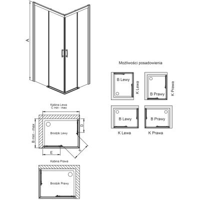 Sanplast Free Zone kabina prysznicowa 120x90 cm prostokątna czarny mat/szkło przezroczyste 600-271-3760-59-401