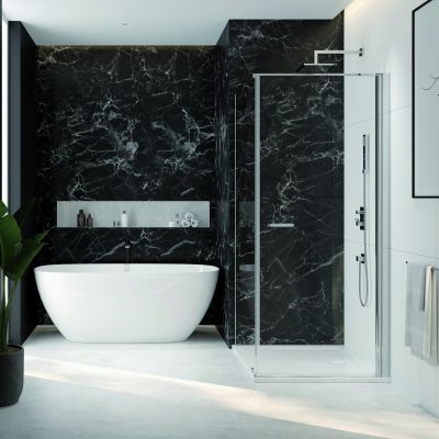 Sanplast Exa Line drzwi prysznicowe z profilem 90 cm uchylne srebrny połysk/szkło przezroczyste 600-540-0750-38-401