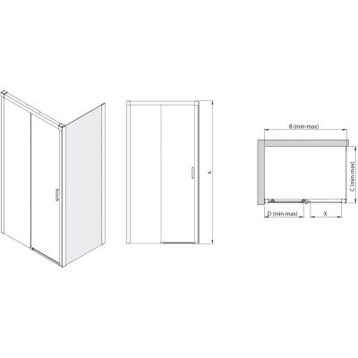 Sanplast Exa Line ścianka prysznicowa SS3/Exa Line-80 cm stała czarny mat/szkło przezroczyste 600-540-2030-59-401