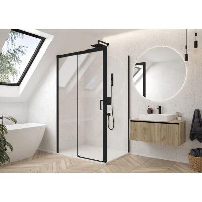 Sanplast Exa Line ścianka prysznicowa SS3/Exa Line-100 cm stała czarny mat/szkło przezroczyste 600-540-2050-59-401