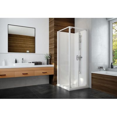 Sanplast Basic Complete Mineral kabina z brodzikiem i zestawem prysznicowym 70x70 cm kwadratowa biały połysk/szkło przezroczyste 602-460-0411-01-4B0