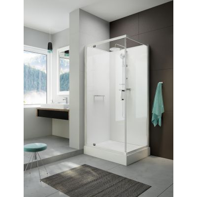 Sanplast Classic II Mineral kabina z brodzikiem i zestawem prysznicowym 80x80 cm kwadratowa biały połysk/szkło przezroczyste 602-011-0122-01-4B1