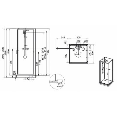 Sanplast Classic II Mineral kabina z brodzikiem i zestawem prysznicowym 80x80 cm kwadratowa srebrny połysk/szkło przezroczyste 602-011-0122-38-4S1