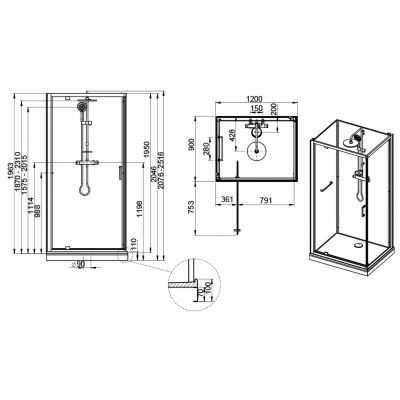 Sanplast Classic II Mineral kabina z brodzikiem i zestawem prysznicowym 90x120 cm prostokątna srebrny połysk/szkło przezroczyste 602-011-0272-38-4S