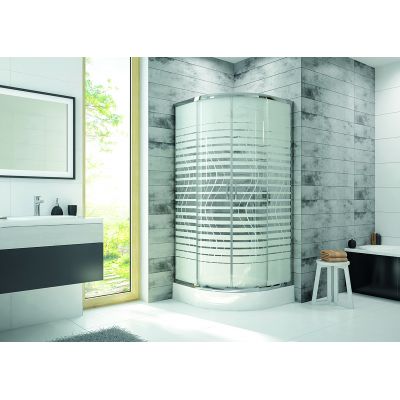 Sanplast Fris kabina z brodzikiem 80x80 cm półokrągła srebrny połysk/szkło ze wzorem 602-331-1250-38-180