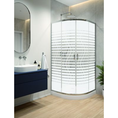 Sanplast Fris kabina z brodzikiem 80x80 cm półokrągła srebrny połysk/szkło ze wzorem 602-331-3250-38-180