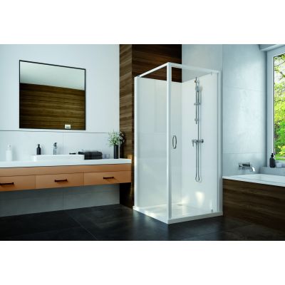 Sanplast Basic Complete Mineral kabina z brodzikiem i zestawem prysznicowym 70x70 cm kwadratowa biały połysk/szkło przezroczyste 602-460-0211-01-4B0