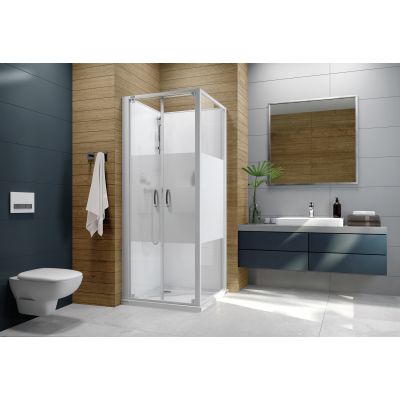 Sanplast Basic Complete Mineral kabina z brodzikiem i zestawem prysznicowym 80x80 cm kwadratowa biały połysk/szkło ze wzorem 602-460-0421-01-2H0