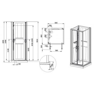 Sanplast Basic Complete Mineral kabina z brodzikiem i zestawem prysznicowym 80x80 cm kwadratowa biały połysk/szkło przezroczyste 602-460-0421-01-4H0