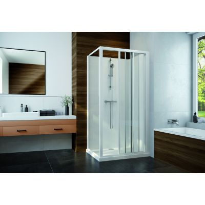 Sanplast Basic Complete Mineral kabina z brodzikiem i zestawem prysznicowym 120x90 cm prostokątna biały połysk/szkło przezroczyste 602-460-0871-01-4B0