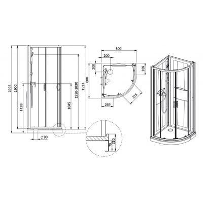 Sanplast Basic Complete Mineral kabina z brodzikiem i zestawem prysznicowym 80x80 cm półokrągła biały połysk/szkło przezroczyste 602-460-0921-01-4H0