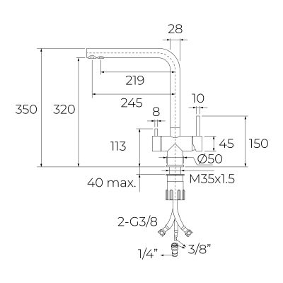 Teka Uni bateria kuchenna do filtra wody stojąca inox 116030084