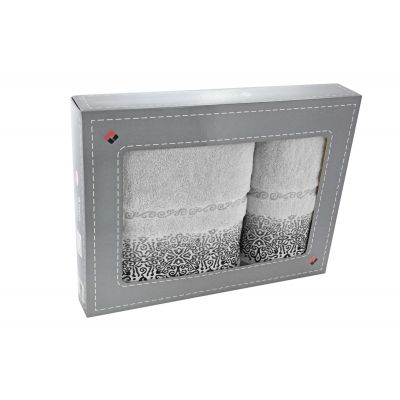 Texpol Arabesca ręcznik łazienkowy 70x140 cm i 50x90 cm komplet 2 szt bawełna 500 g srebrny