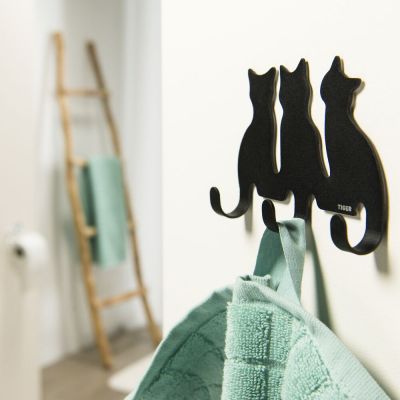 Tiger Cats wieszak na ręczniki 3-punktowy koty czarny mat 159030741