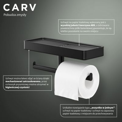 Tiger Carv uchwyt na papier toaletowy z półką czarny 800240