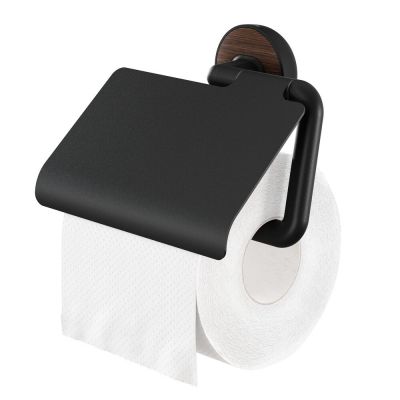 Tiger Noce uchwyt na papier toaletowy z pokrywą czarny/efekt drewna 800416