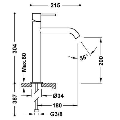 Tres Study bateria umywalkowa stojąca z termostatem grafit 26230701GR