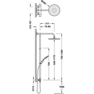 Tres Base Plus zestaw prysznicowy podtynkowy termostatyczny z deszczownicą czarny 21639302NM