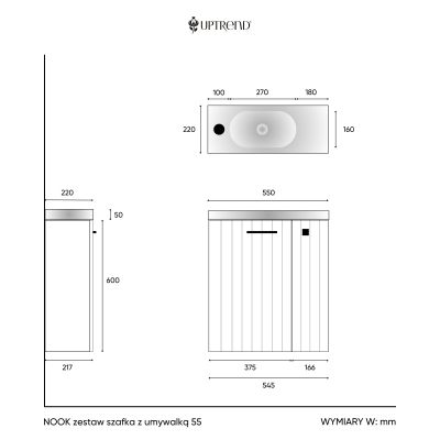 Uptrend Nook umywalka z szafką i uchwytami 55 cm biały mat/miedziany 010SU5502TR41366
