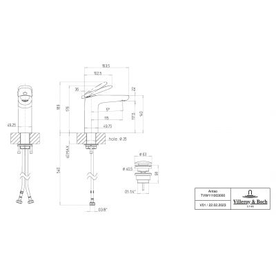 Villeroy & Boch Antao bateria umywalkowa stojąca nikiel TVW11100300064