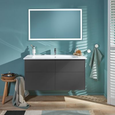 Villeroy & Boch Finero umywalka z szafką 120 cm i lustrem zestaw meblowy glossy grey S00304FPR1