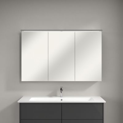 Villeroy & Boch Finero umywalka z szafką 120 cm i szafka lustrzana zestaw meblowy glossy grey S00404FPR1