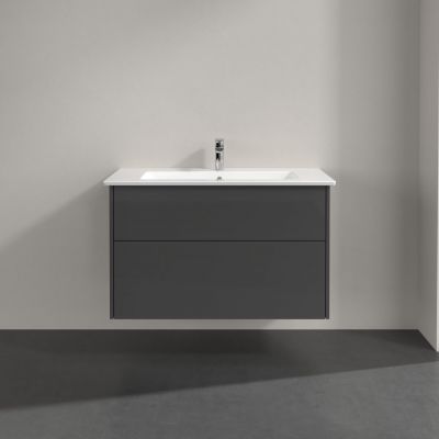 Villeroy & Boch Finero umywalka z szafką 100 cm i szafka lustrzana zestaw meblowy glossy grey S00403FPR1