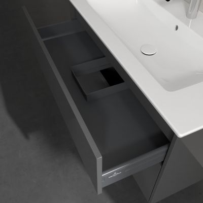 Villeroy & Boch Finero umywalka z szafką 100 cm i szafka lustrzana zestaw meblowy glossy grey S00403FPR1