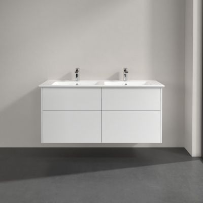 Villeroy & Boch Finero umywalka z szafką 130 cm i szafka lustrzana zestaw meblowy glossy white S00405DHR1