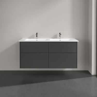 Villeroy & Boch Finero umywalka z szafką 130 cm i szafka lustrzana zestaw meblowy glossy grey S00405FPR1
