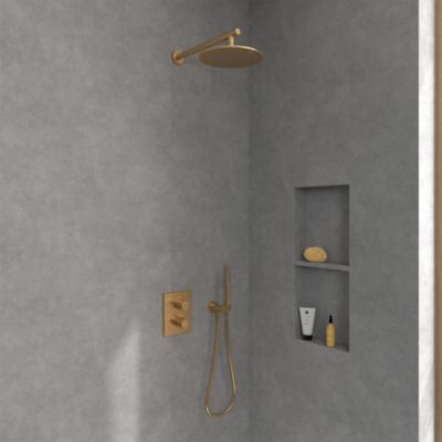 Zestaw Villeroy & Boch Universal Taps & Fittings zestaw prysznicowy podtynkowy termostatyczny złoty szczotkowany (TVD00065100000, TVD00065300076, TVC00000100076, TVC00045351076, TVS10900600076, TVC00045800076, TVC00003500076, TVC00045600076)