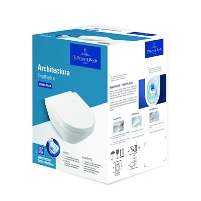 Villeroy & Boch Architectura TwistFlush [e3] combi-pack zestaw miska bez kołnierza CeramicPlus z deską wolnoopadającą Weiss Alpin 4694CLR1