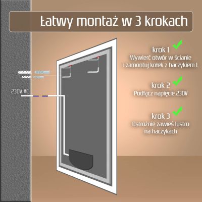 Venti Prymus lustro 60x80 cm prostokątne z oświetleniem srebrne