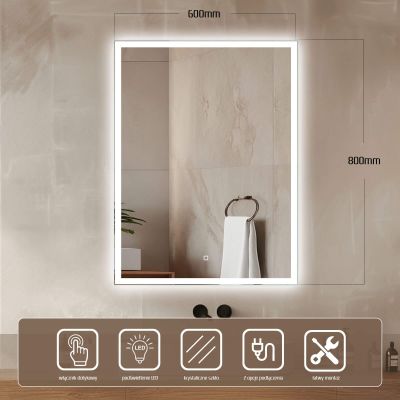 Venti Prymus lustro 60x80 cm prostokątne z oświetleniem srebrne