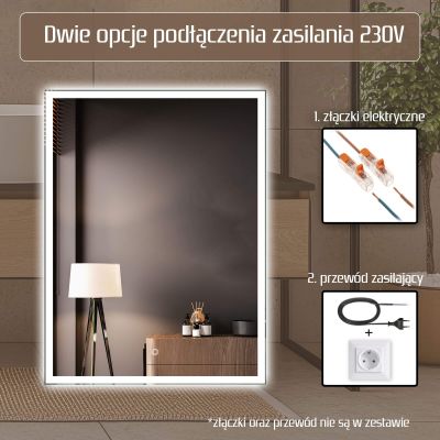Venti Prymus lustro 60x80 cm prostokątne z oświetleniem srebrne