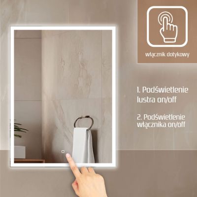 Venti Prymus lustro 60x80 cm prostokątne z oświetleniem srebrne