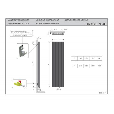 Vasco Bryce Plus V100 grzejnik dekoracyjny 200x52 cm podłączenie dolne biały 9016 112090525200000669016-0000
