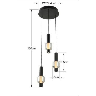 Aviano Ronda lampa wisząca 3x8 W czarna-chrom-przydymiona 6224-0310