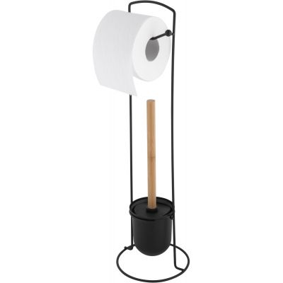 YokaHome Berni stojak na papier toaletowy ze szczotką WC czarny mat/bambus BERNI-BLK