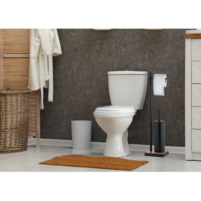 YokaHome Dyka stojak na papier toaletowy ze szczotką WC czarny mat/bambus DYKA-BLK