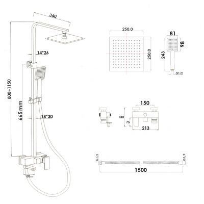 YokaHome Cube zestaw prysznicowy ścienny czarny mat BP.CUBE25BLK