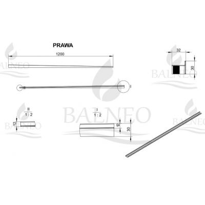 Balneo listwa kształtująca spadek 120 cm prawa miedziana D0101040110-1