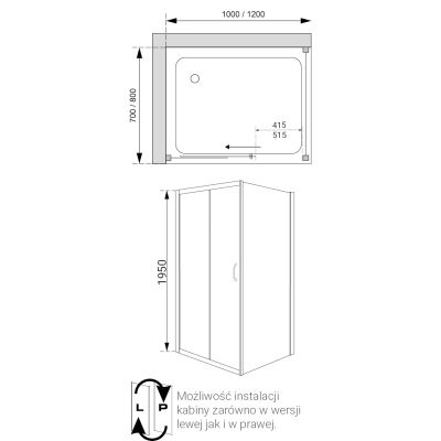 Bravat ID kabina prysznicowa 100x70 cm prostokątna chrom/szkło grafitowe ID-RCST70x100