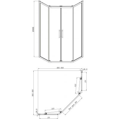 Bravat Mitsu kabina prysznicowa 90x90 cm pięciokątna chrom/szkło przezroczyste MITSU90
