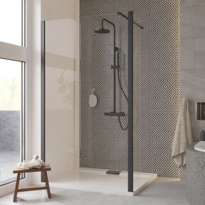 Besco Eco-N Black Walk-In ścianka prysznicowa 90 cm czarny mat/szkło przezroczyste ENB-90-195C