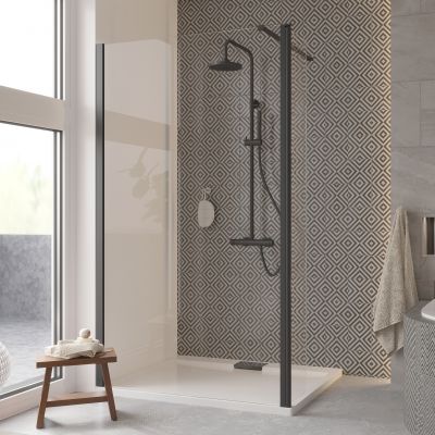 Besco Eco-N Black ścianka prysznicowa Walk-In 120 cm czarny mat/szkło przezroczyste ENB-120-195C