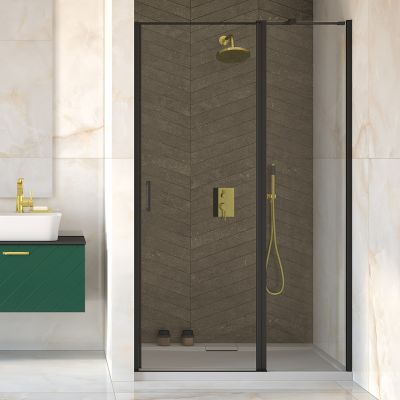 Besco Exo-C Black drzwi prysznicowe 110 cm uchylne czarny mat/szkło przezroczyste ECB-110-190C