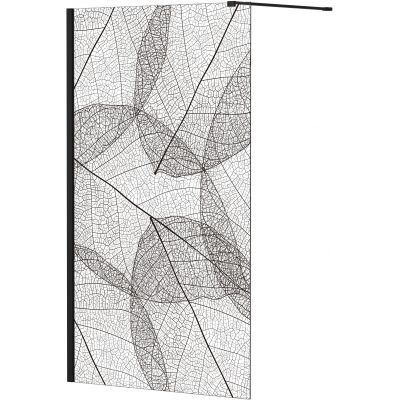 Besco Leafy Walk-In ścianka prysznicowa 100 cm czarny mat/szkło przezroczyste z motywem LF-100-200C